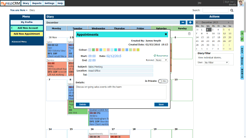 Job booking diary and appointment schedule CRM software