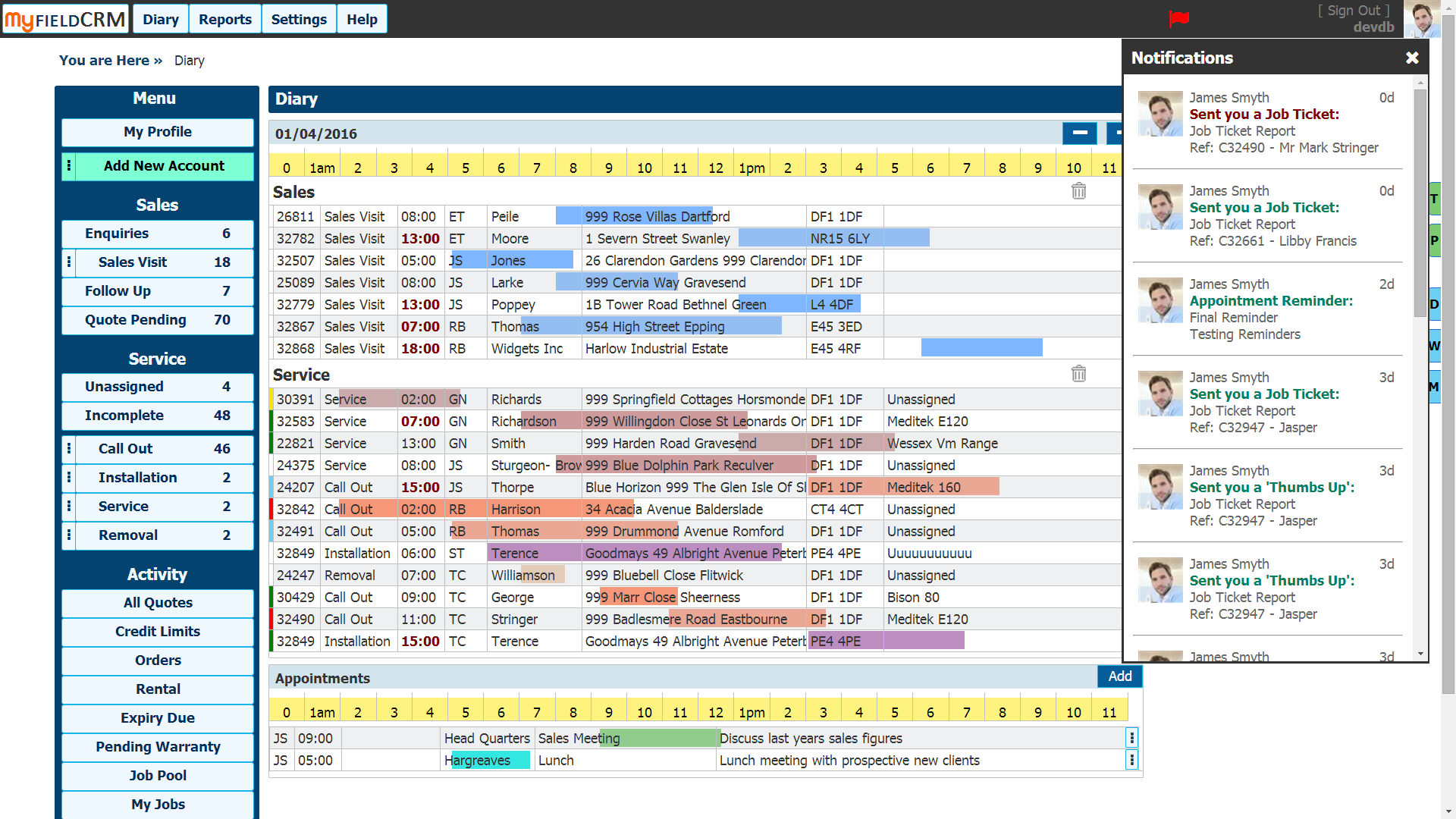 CRM Software for Small Business Appointment booking and Jobs Diary