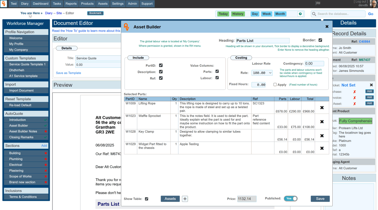 Lift company CRM job tickets and appointment booking