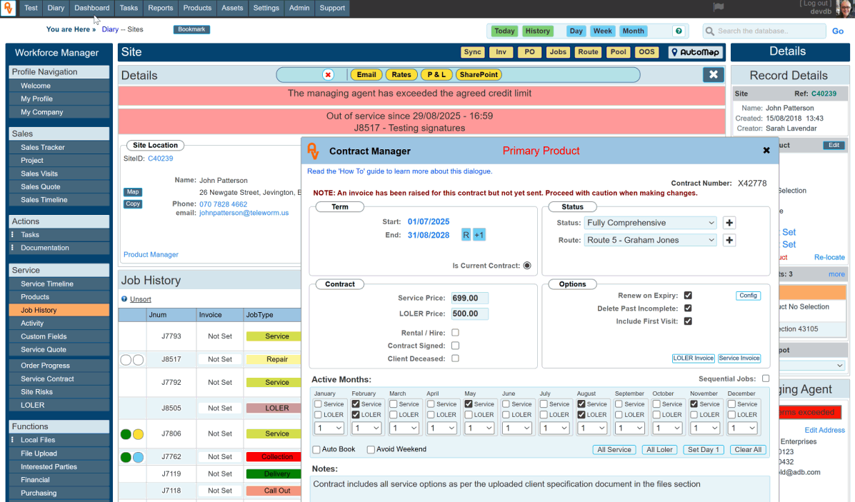 Service Contract manager for Lift engineers and lift company field service CRM software